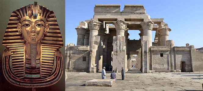 Mask of Tutankhamun and Temple of Kom Ombo