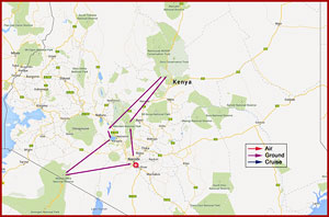 Map of Kenya - Kenya Safari & Egypt Tour